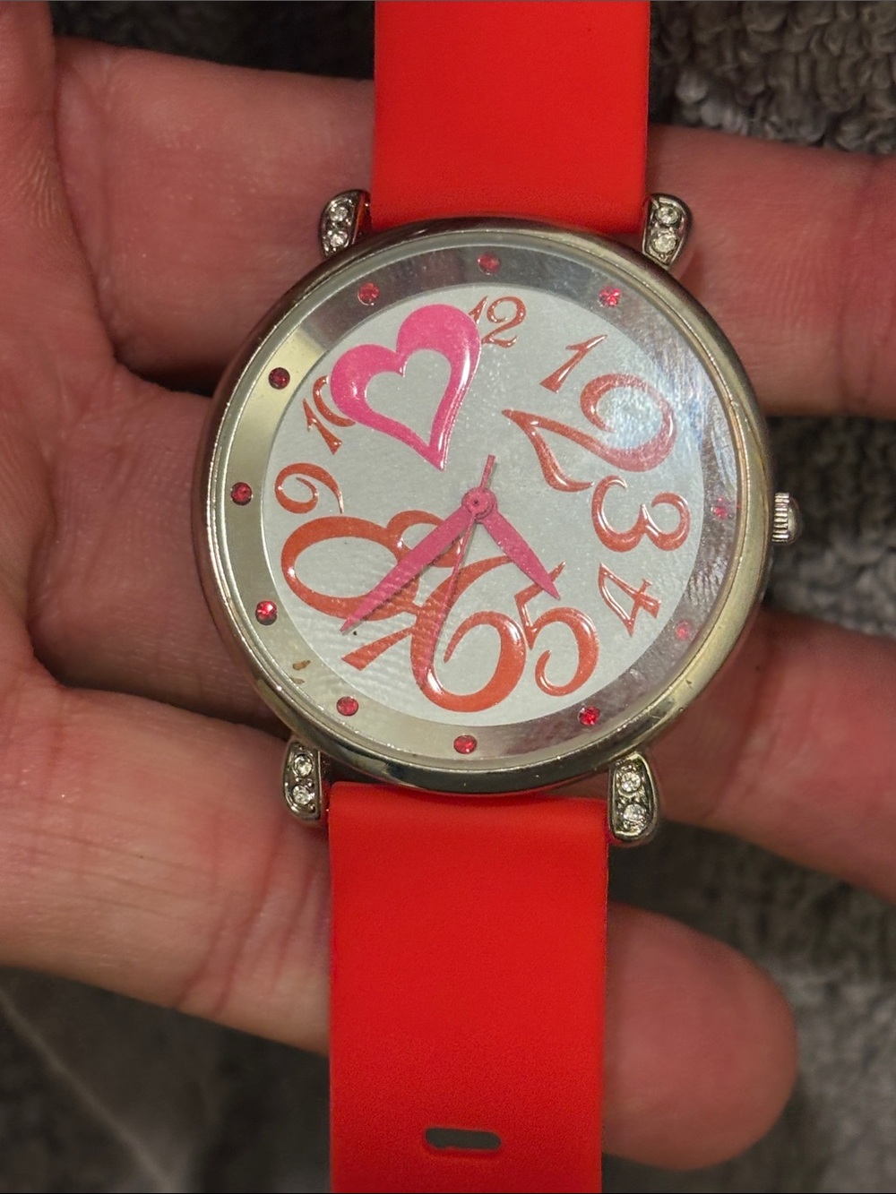 Red Silicone Strap Women's Watch with Heart Dial Accent